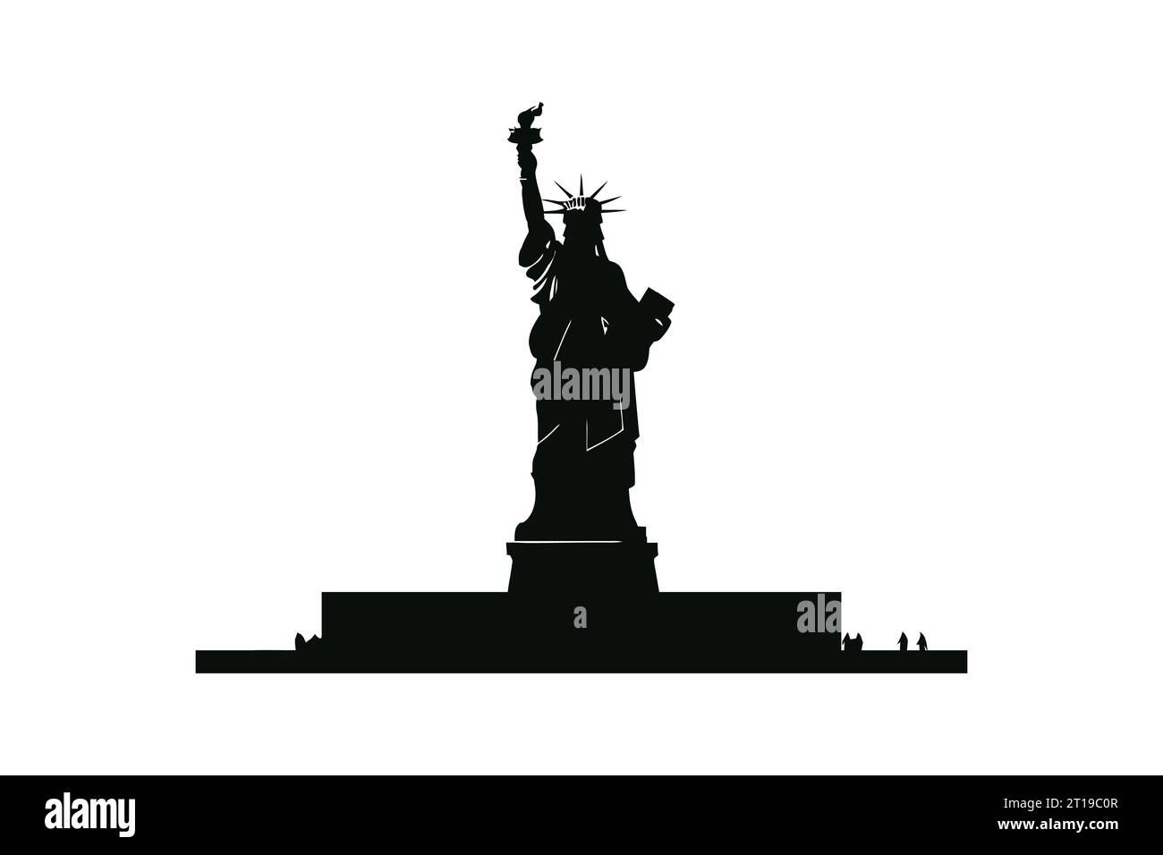 Die schwarze Silhouette der Freiheitsstatue isoliert auf weißem Hintergrund. Vektorabbildung Stock Vektor