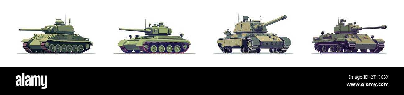 Tank Flat Cartoon isoliert auf weißem Hintergrund. Vektor-isolierte Abbildung Stock Vektor