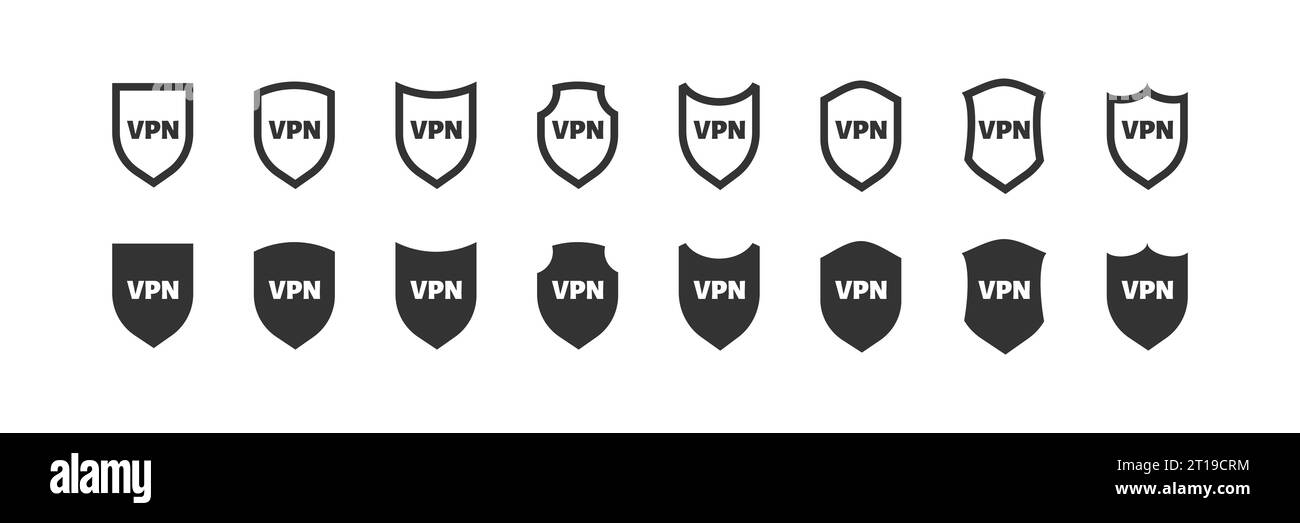 VPN-Shield. Symbolgruppe für virtuelles privates Netzwerk. Vektordarstellung isoliert Stock Vektor
