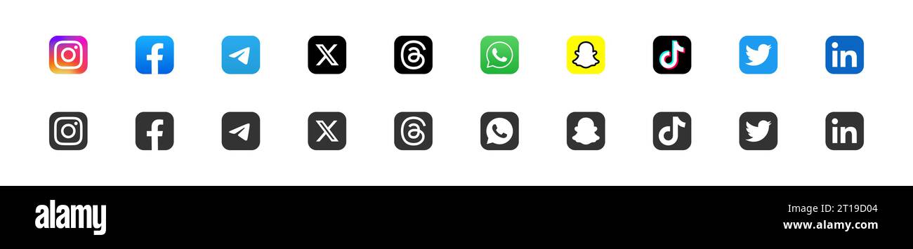Beliebtes Logo für Social-Media-Apps: WhatsApp, Facebook, Twitter, Instagram und andere. Sammlung von Top-Logos für soziale Netzwerke. Vektor-Editorial isolierte ico Stock Vektor