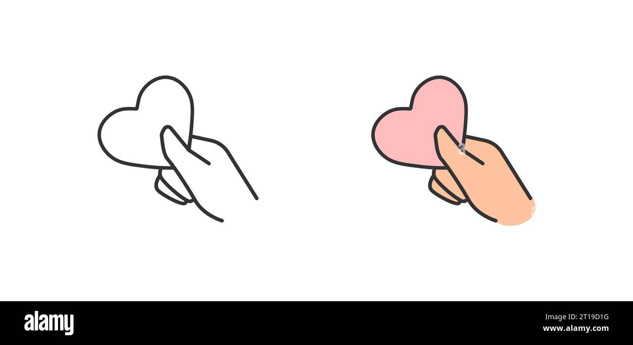 Symbol „Herz in der Hand“. Abstraktes Gesundheits- und Spendensymbol, Linien- und Flachsingesymbole. Vektor-isolierte Abbildung Stock Vektor