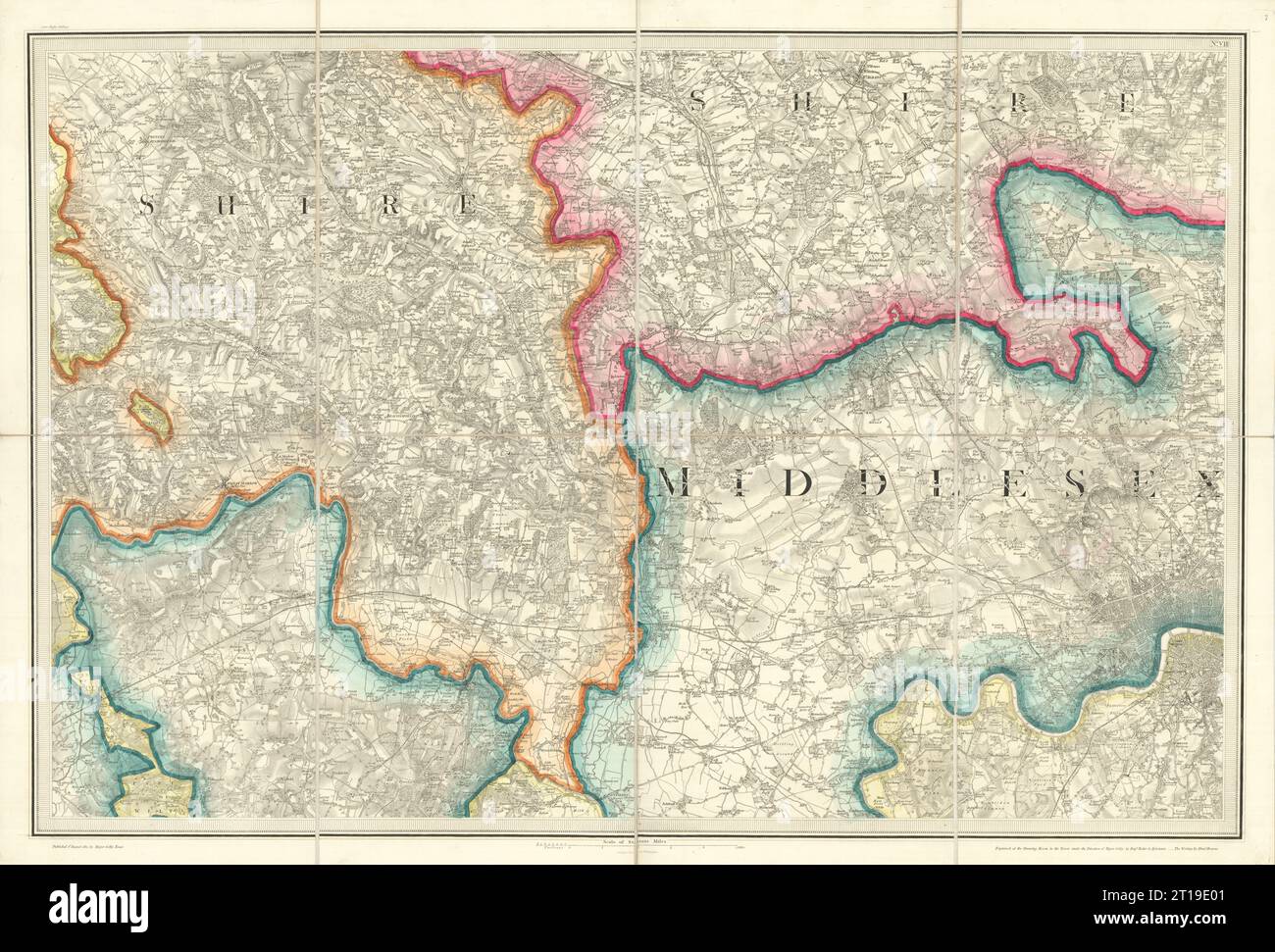 OS #7 Themse & Colne Täler und Chilterns. West London Windsor Marlow 1822 Karte Stockfoto