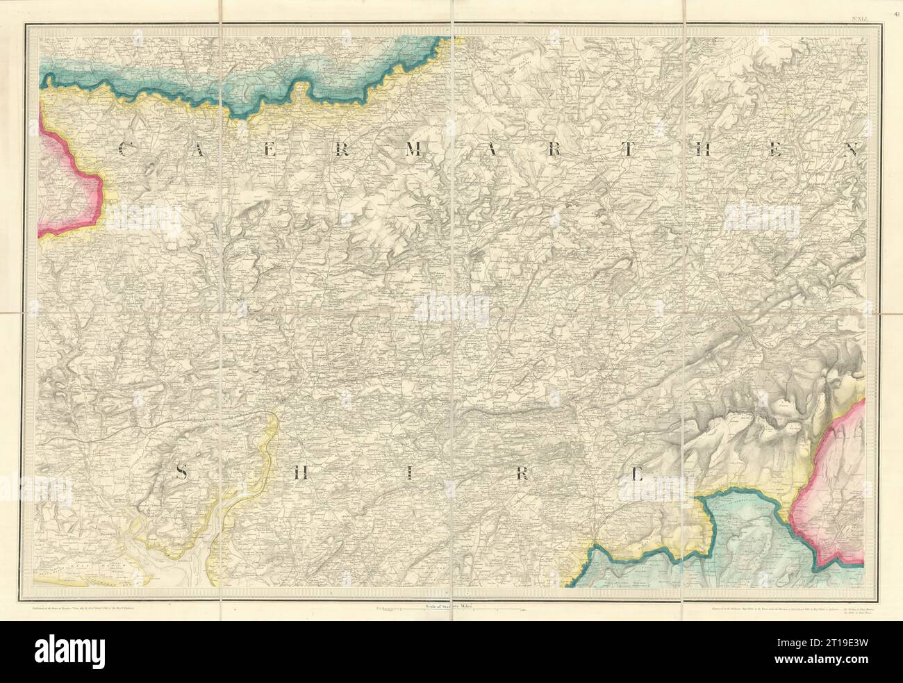 OS #41 Tywi/Towey Valley. Carmarthenshire. Llandeilo Llandovery 1831 alte Karte Stockfoto