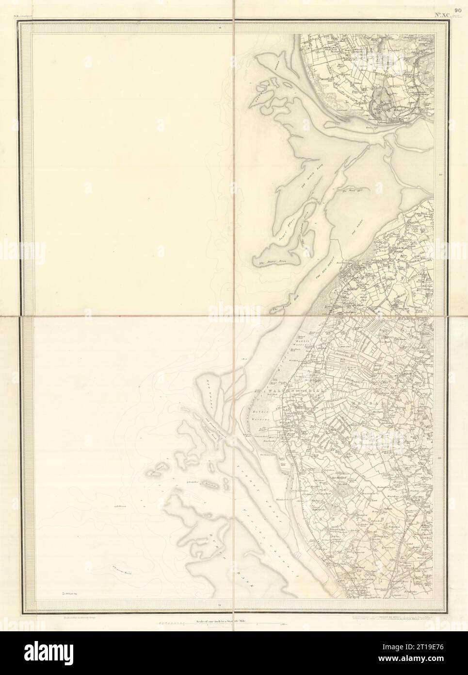 OS #90 Sefton Coast & Ribble Estuary. Lytham Southport Formby Crosby 1842 Karte Stockfoto