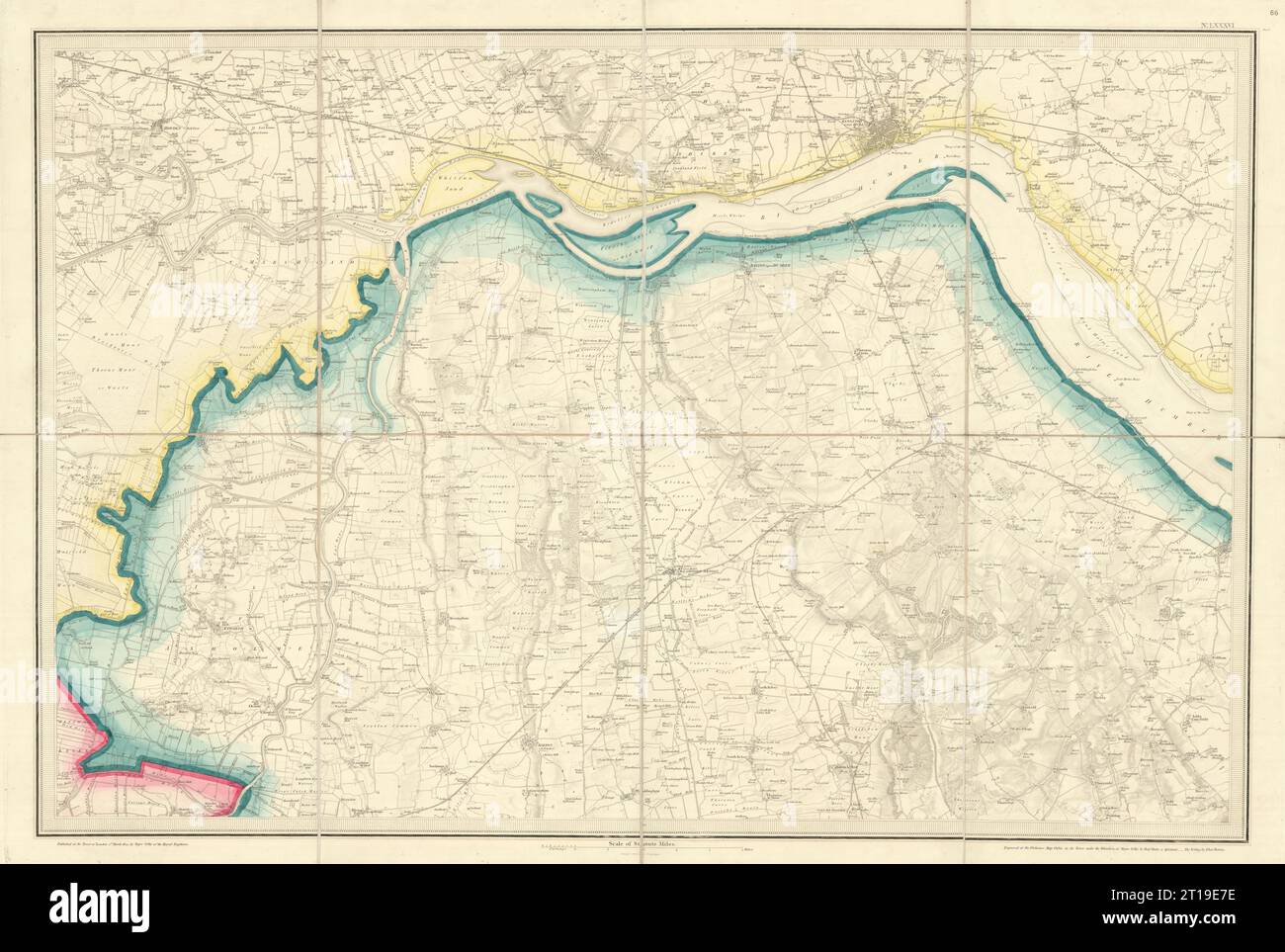 OS #86 Humber Estuary/Humberhead Levels, North Lincolnshire Wolds. Karte von Rumpf 1824 Stockfoto