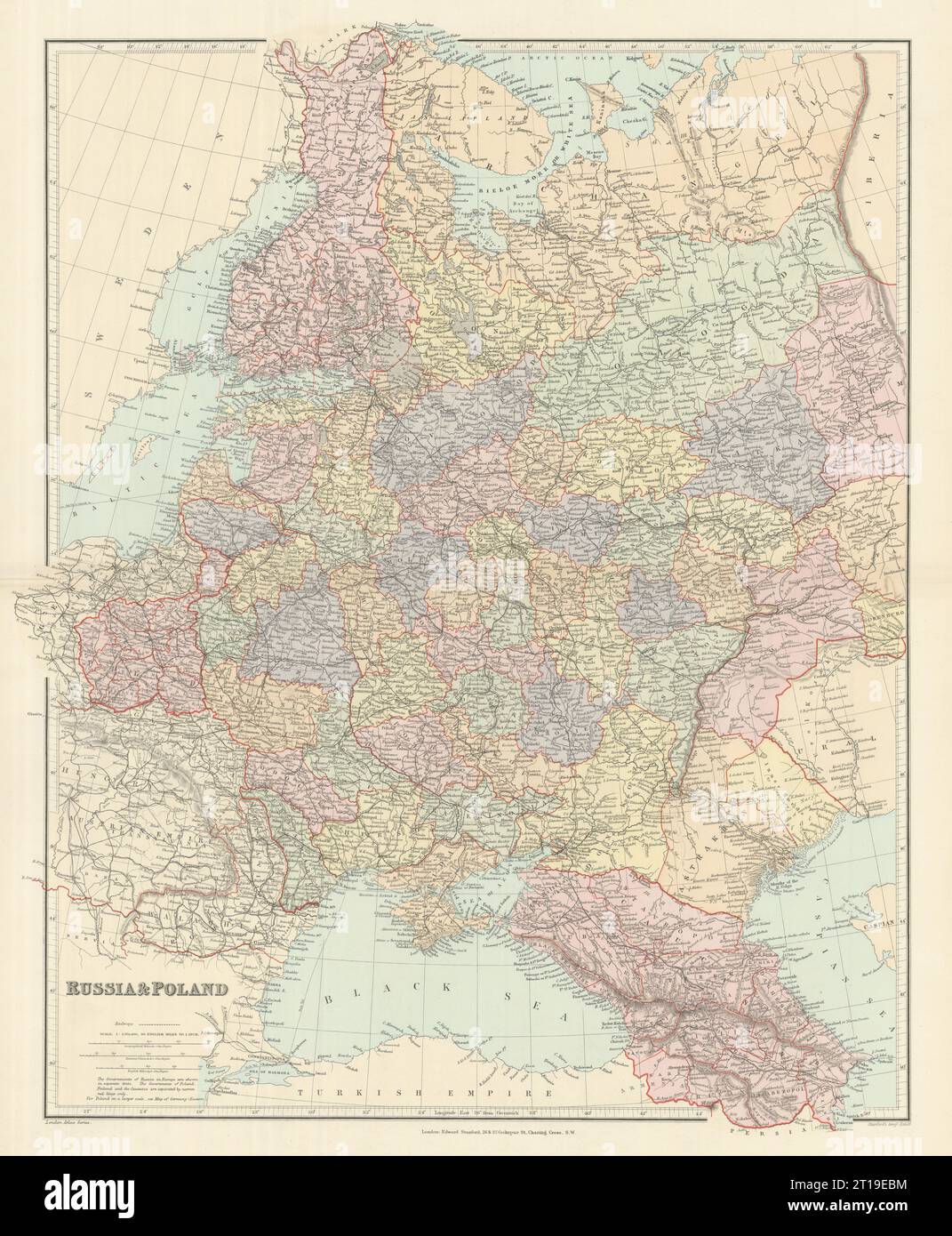 Russland Und Polen. Kaukasus. Republiken krais oblastet die Eisenbahn. STANFORD 1894 Karte Stockfoto