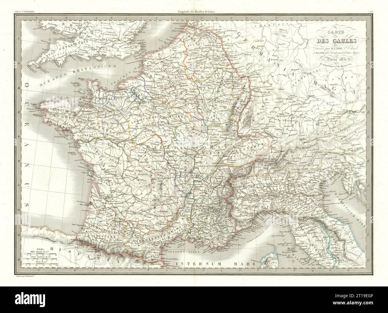 Carte des Gaules. Das Alte Frankreich. LAPIE 1831 alte antike Karte Stockfoto