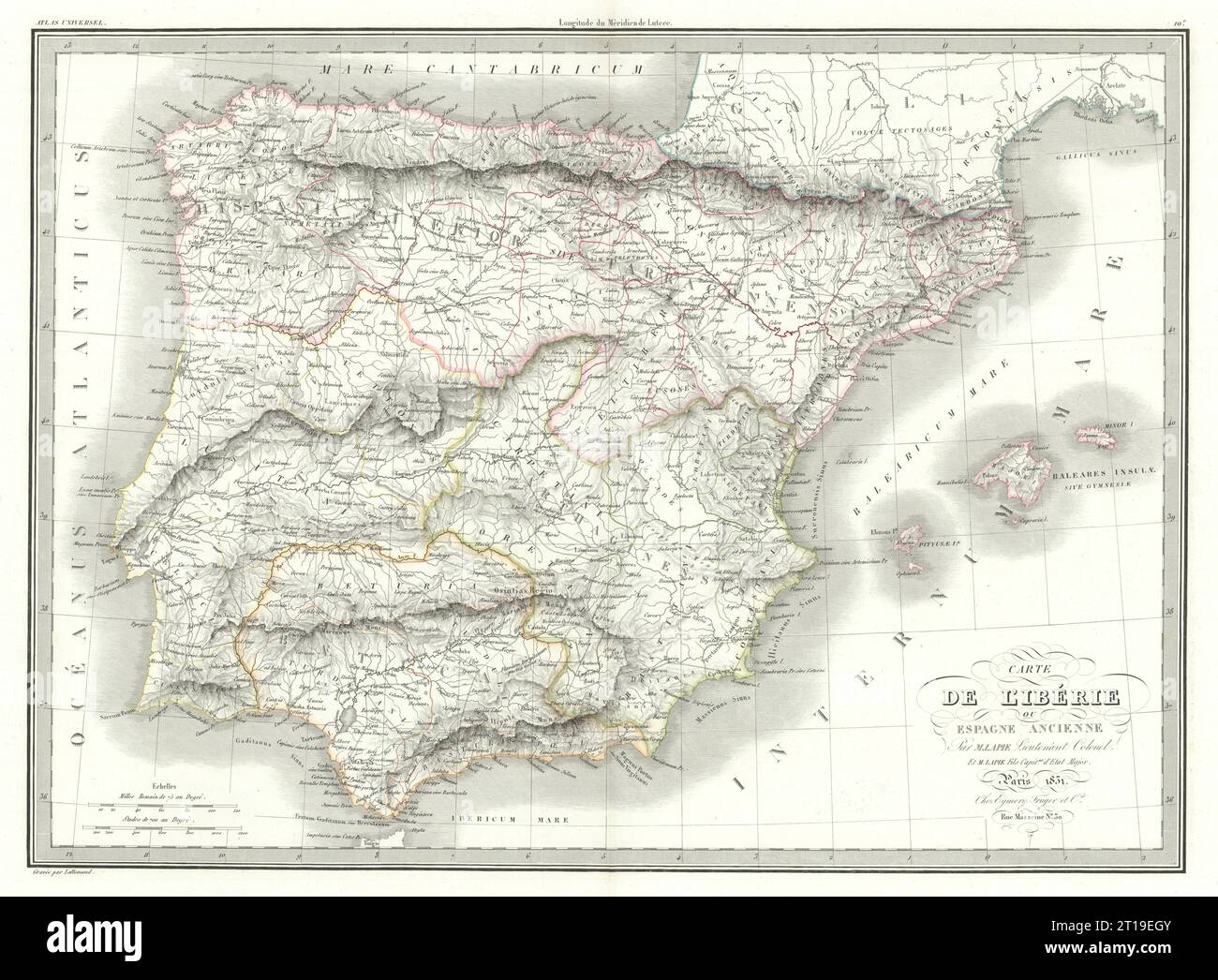 Carte de l'Ibérie ou Espagne ancienne. Iberien oder das antike Spanien. LAPIE 1831 MAP Stockfoto