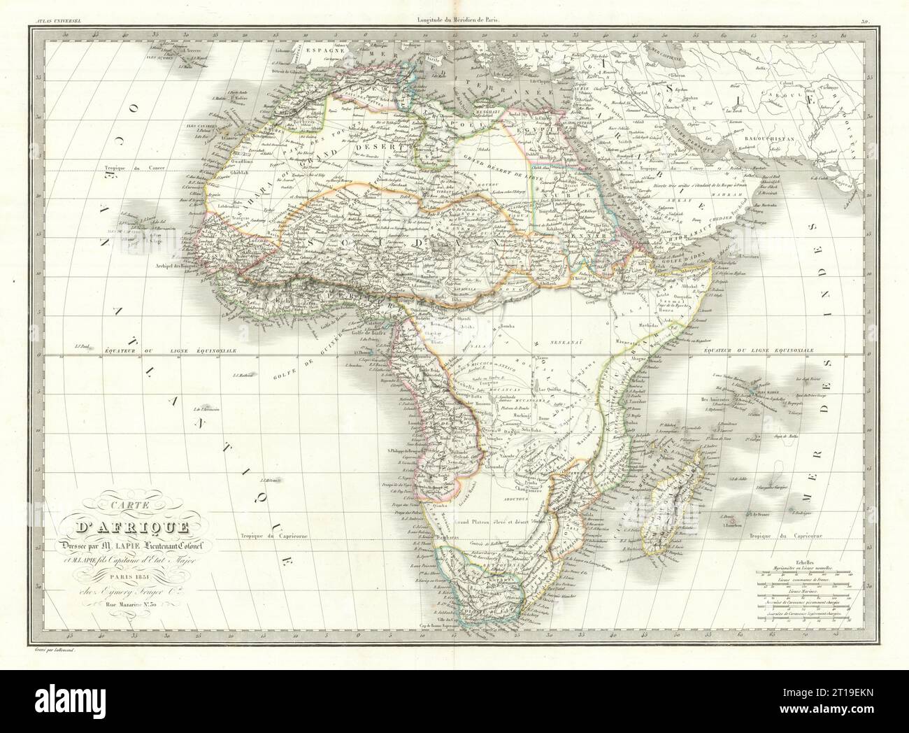 Carte d'Afrique. Afrika Soudan Sansibar. LAPIE 1831 alte antike Karte Stockfoto