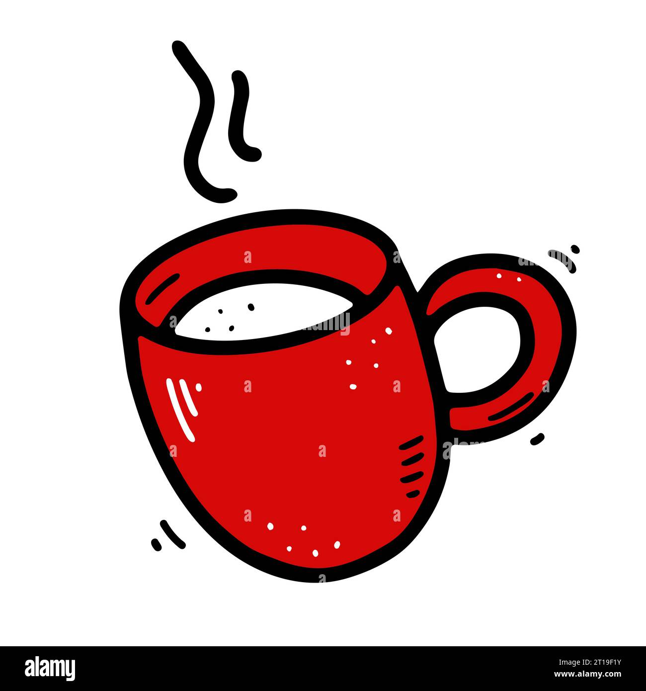 Kritzele eine Kaffeetasse. Niedliches heißes Getränk isoliert auf weißem Hintergrund. Roter Tee, Latte, Cappuccino, Americano-Becher mit Griff, Dampf. Vektorschalen illustr Stock Vektor