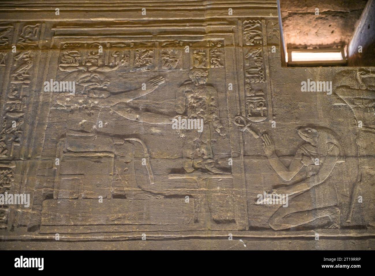 Flachrelief mit Ritualszenen im Isis-Tempel, Tempelanlage Philae, Assuan, Ägypten Stockfoto