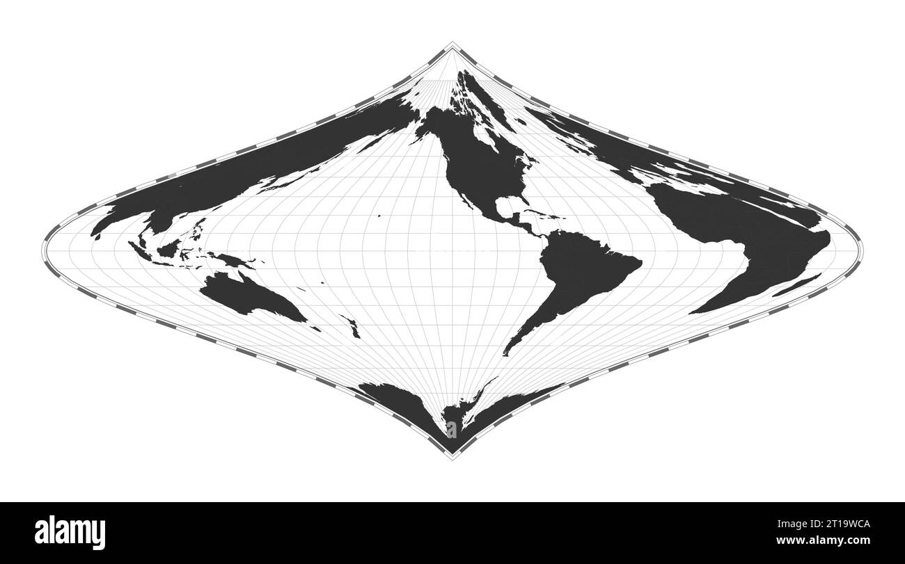 Vektor-Weltkarte. Die stereographische Äquivalentprojektion nach Foucaults. Einfache geografische Weltkarte mit Breiten- und Längengraden. Stock Vektor