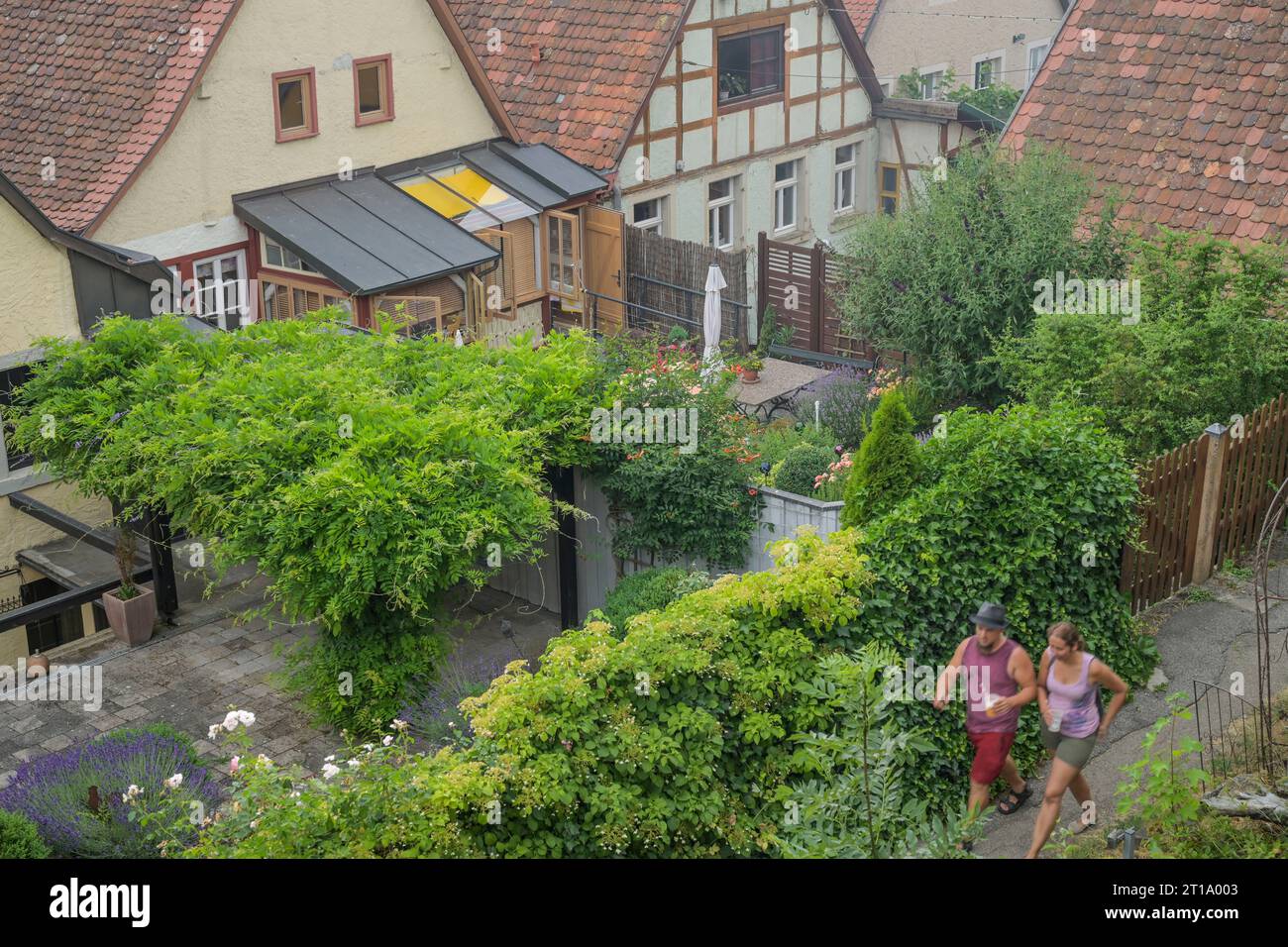 Gärten, Hinterhöfe, Burggasse, Altstadt, Rothenburg ob der Tauber, Bayern, Deutschland Stockfoto