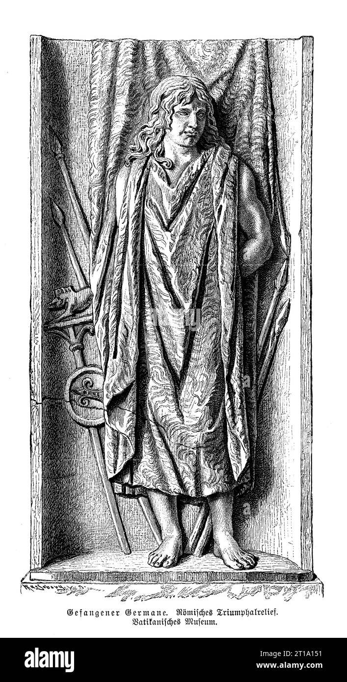 Deutscher Gefangener, altes römisches Reliefdetail, Vatikanische Museen Stockfoto