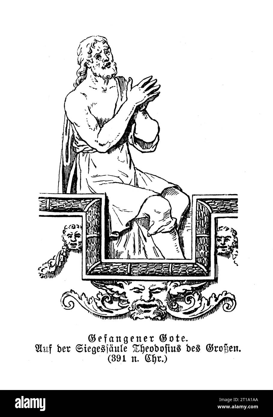 Deutscher gotischer Gefangener, Detail aus der großen Triumphsäule in Kstantinopel von Theodosius dem Großen, römischer Kaiser, 4. Jahrhundert Stockfoto