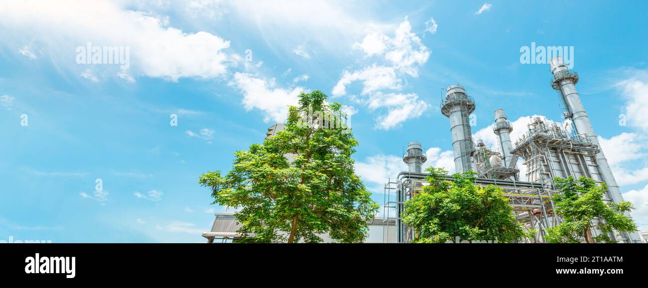 Breites Banner mit Kopierraum für ECO Power Plant Green Factory zur Energieeinsparung und Nachhaltigkeit umweltfreundliches Konzept Stockfoto