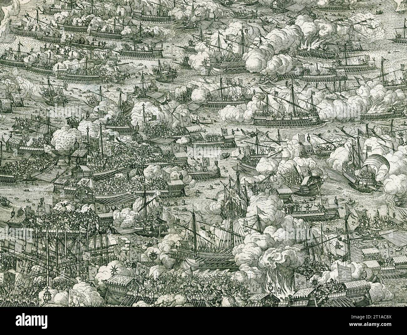 SCHLACHT VON LEPANTO AM 7. OKTOBER 1571. Detail eines Stiches von Martin Rota aus dem Jahr 1572 Stockfoto