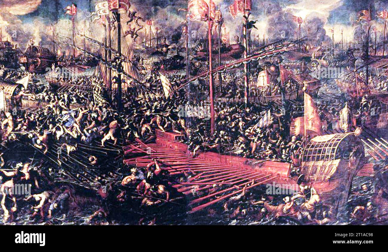 SCHLACHT VON LEPANTO am 7. Oktober 1571 gemalt um 1600 von Andrea Vicentino Stockfoto