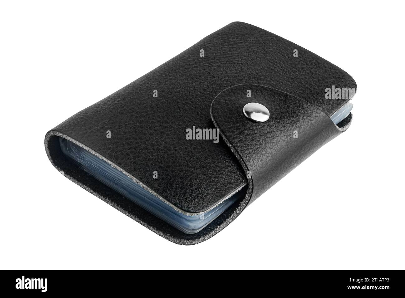Großaufnahme des ledernen Visitenkartenhalters. Isoliert auf weißem Hintergrund Stockfoto