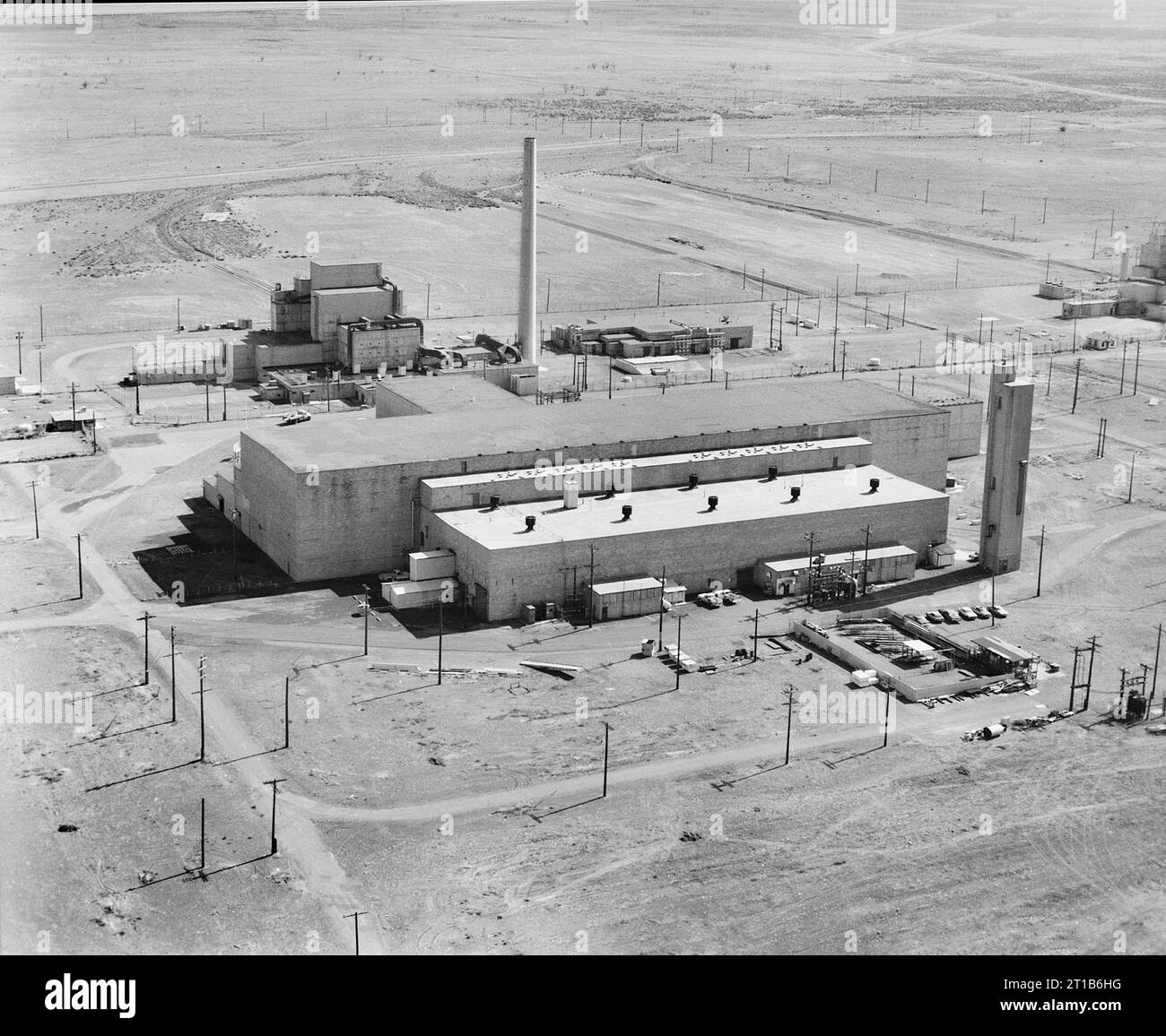 D-Reaktorkomplex, Area 100-D, errichtet während des Manhattan-Projekts und des Zweiten Weltkriegs, Richland, Benton County, Washington, USA Historischer Amerikanischer Ingenieurrekord Stockfoto