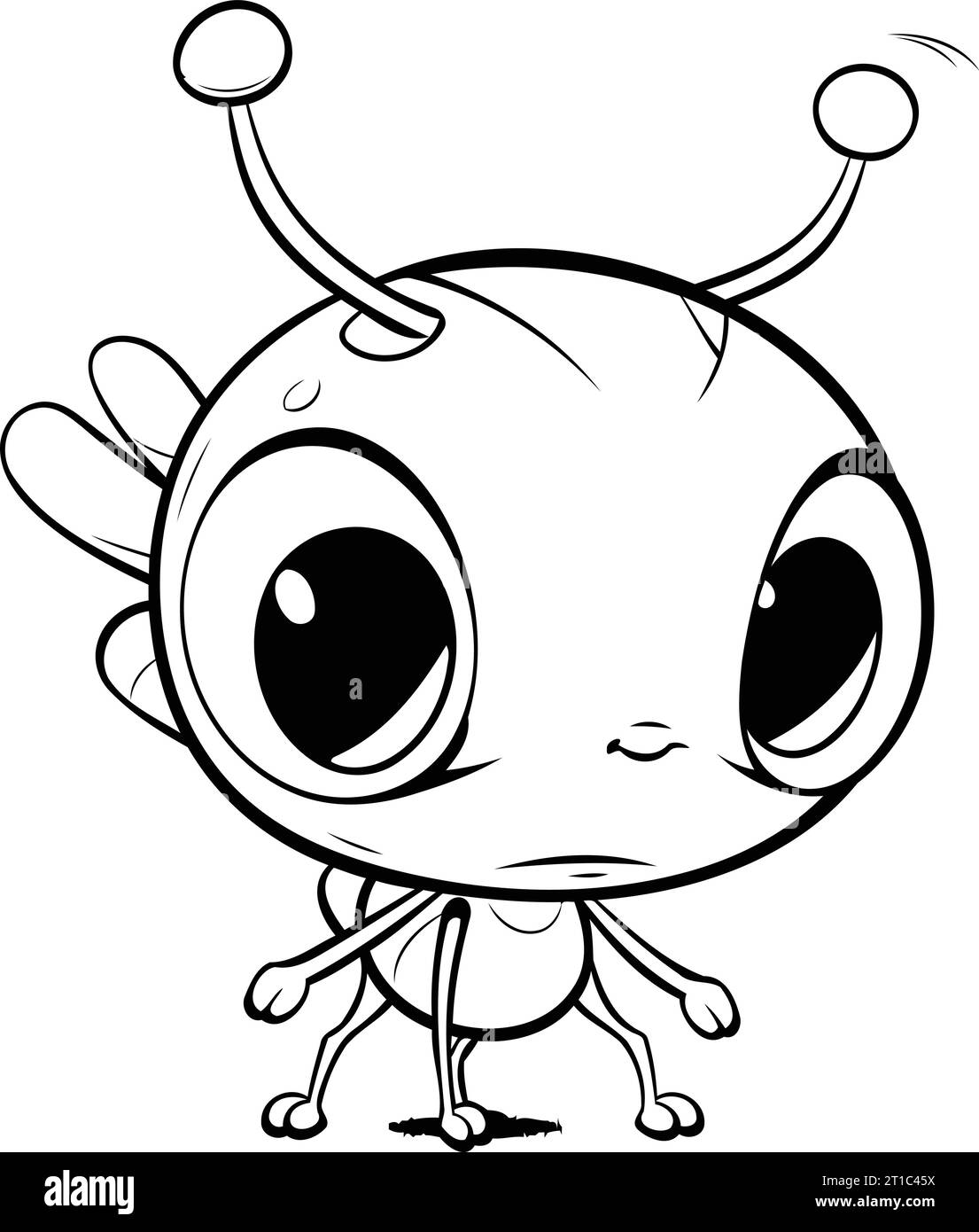 Schwarz-weiß-Zeichentrickillustration des lustigen Alien-Insekten-Charakters für Malbuch Stock Vektor