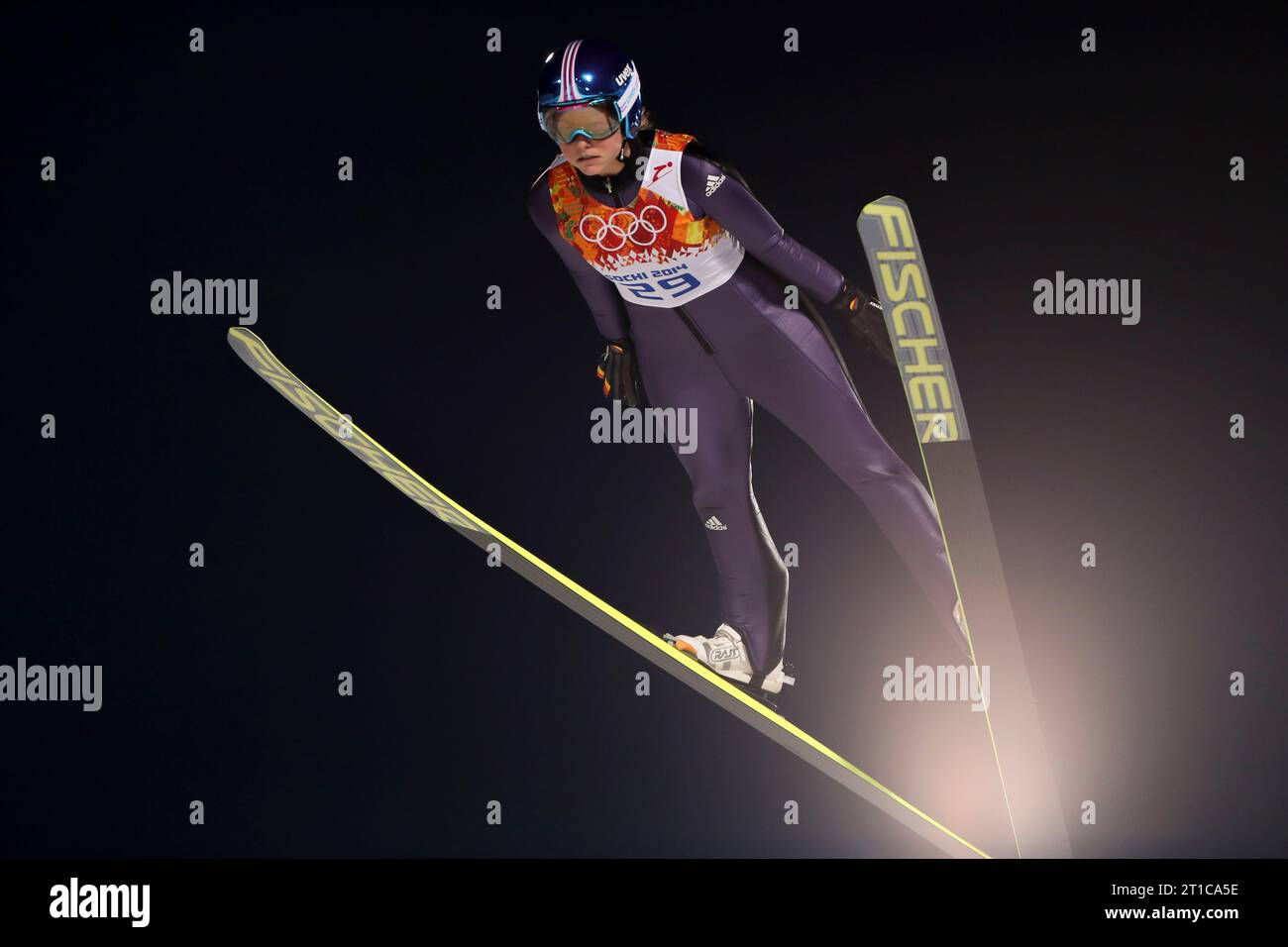 Carina Vogt Aktion Russki Jumping Center XXII. Olympische Winterspiele Sotschi, Russland am 11.02.2014 Stockfoto