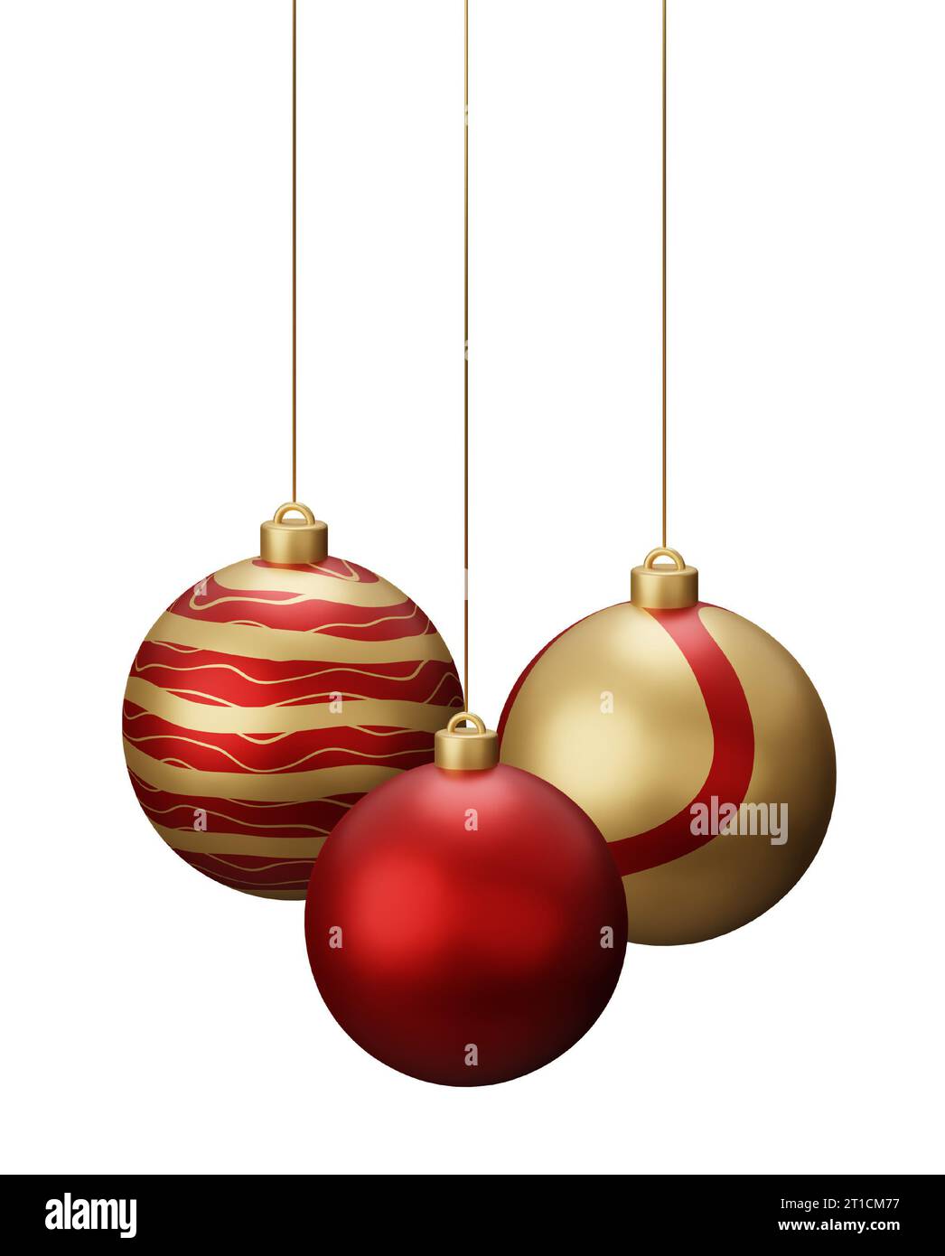 Rote und goldene Weihnachtskugeln. Abbildung des 3D-Renderings isoliert auf  weißem Hintergrund Stockfotografie - Alamy