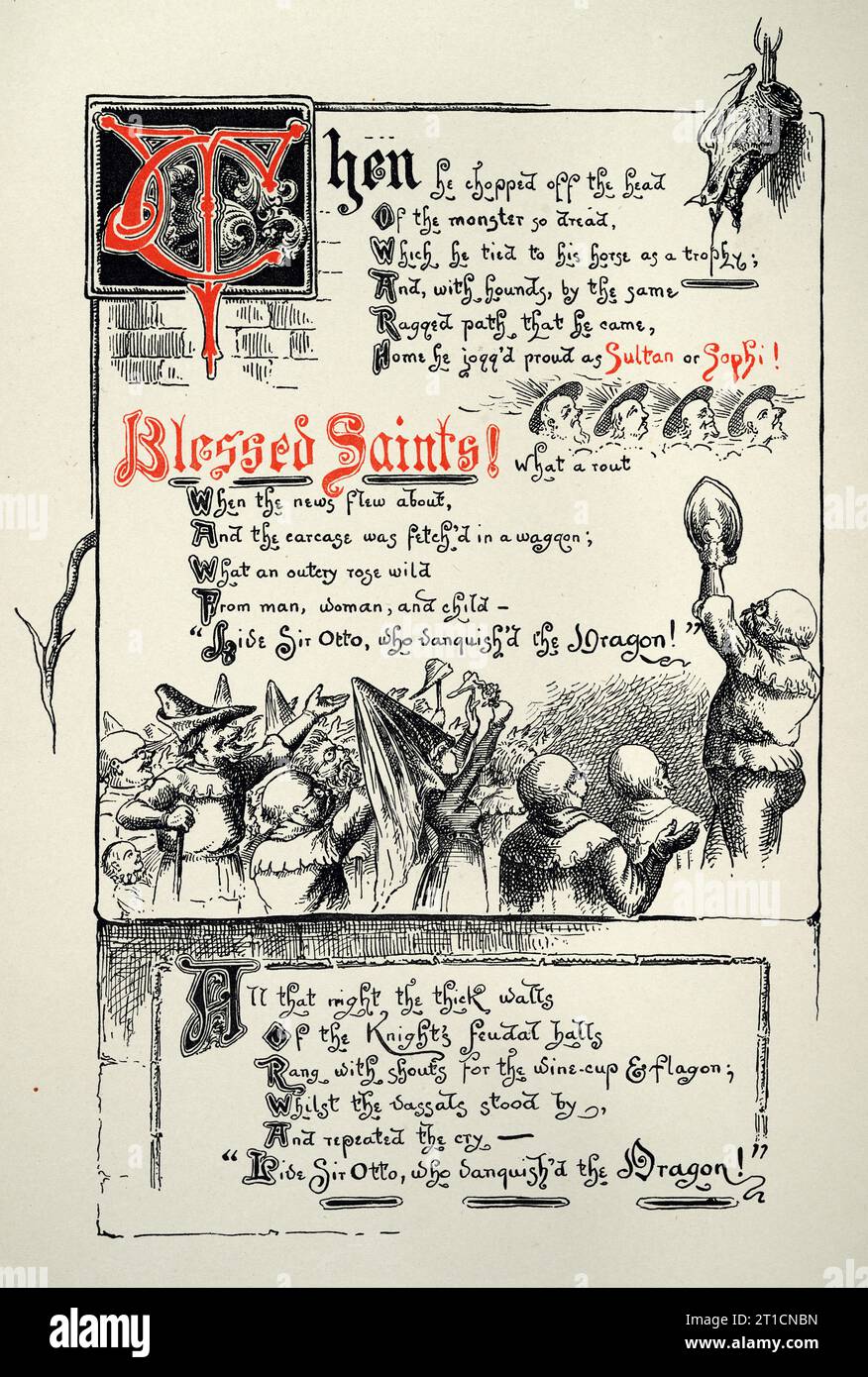 Seite aus dem Ritter und dem Drachen von Thomas Hood, Fantasy Mythology, illustriert von Ernest Maurice Jessop Stockfoto