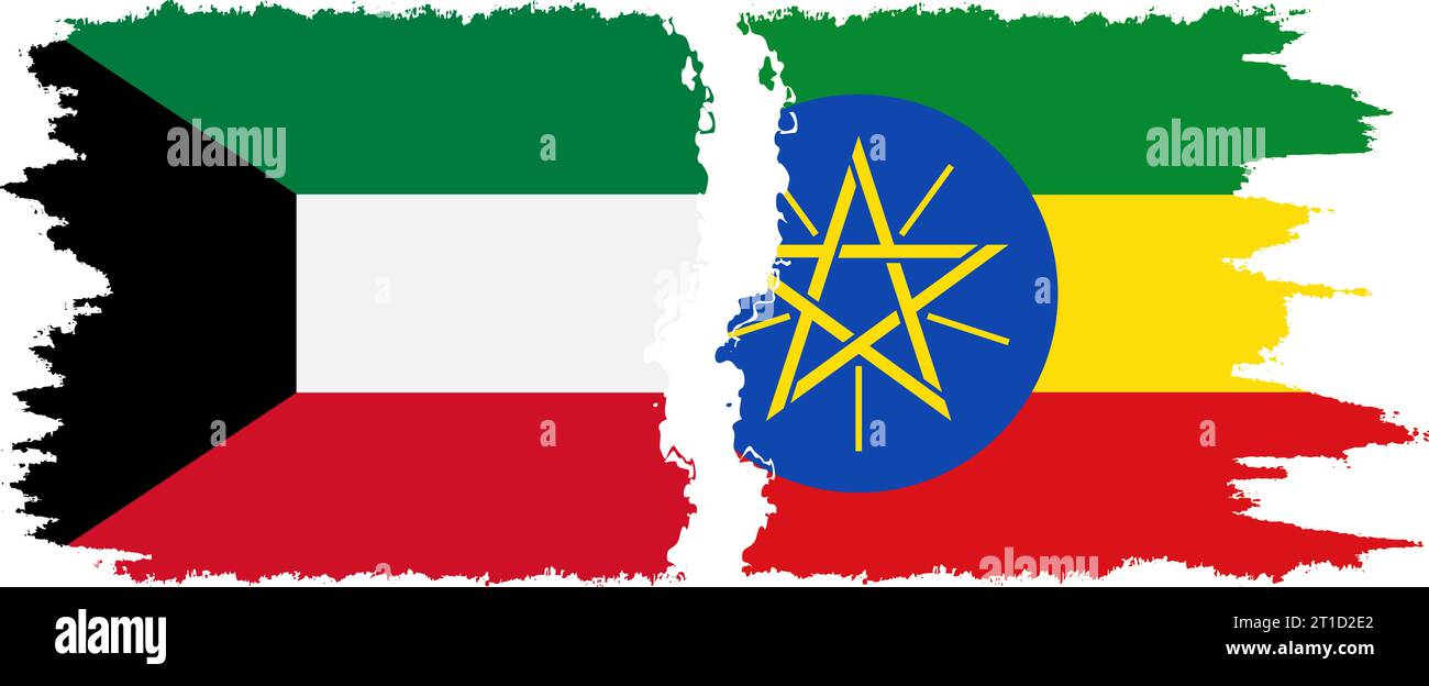 Äthiopien und Kuwait Grunge Flaggen Verbindung, Vektor Stock Vektor