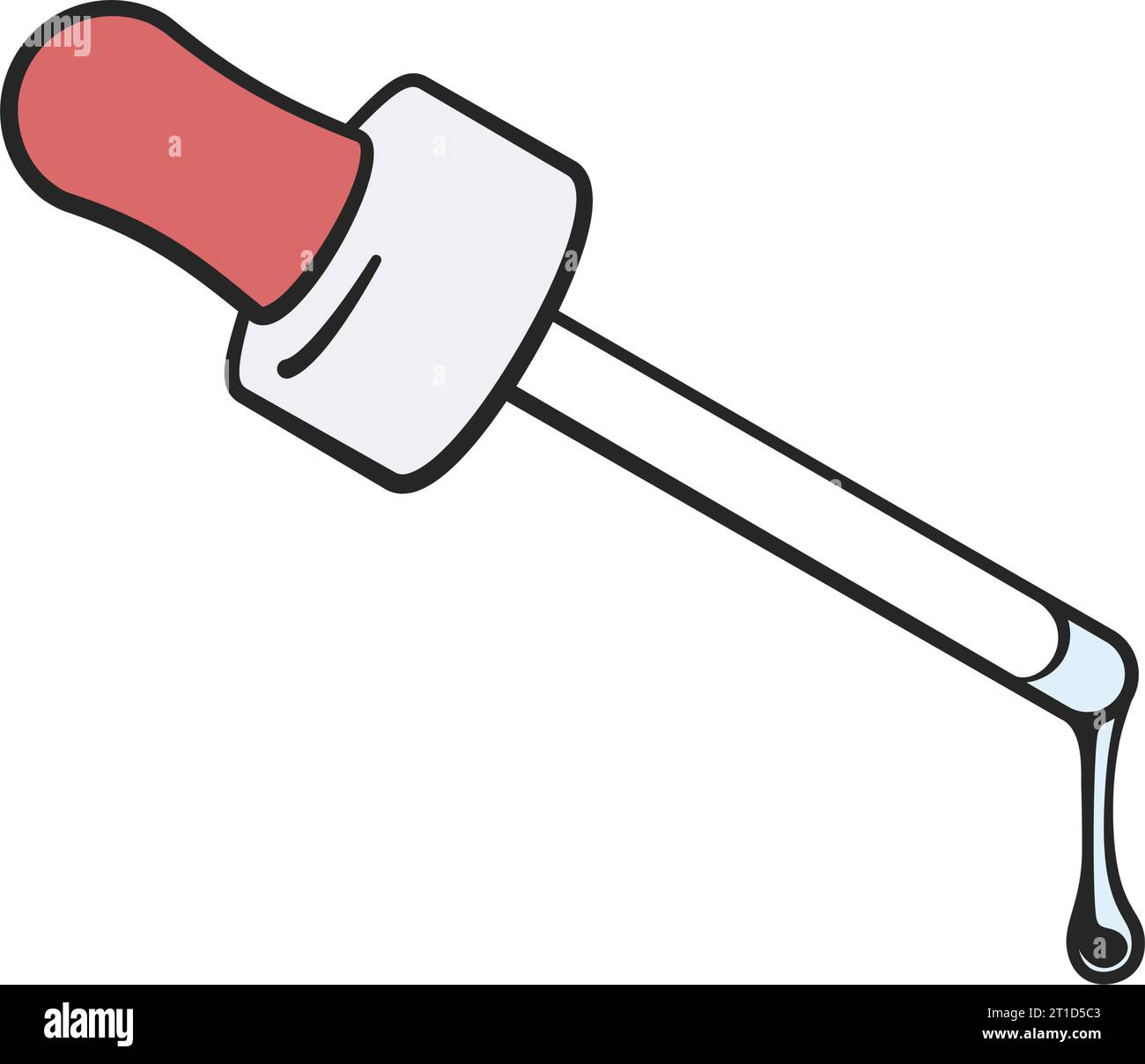 Pipette oder Tropfer aus Glas mit rotem Gummioberteil und flüssigem Serum in Vektorillustration Stock Vektor