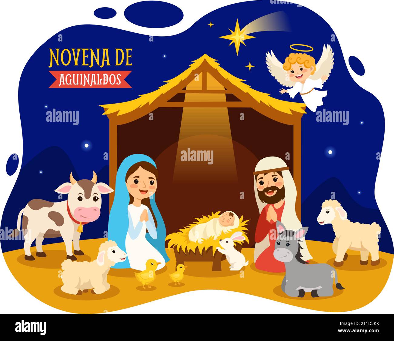 Novena de Aguinaldos Vektor-Illustration mit Feiertagstradition für Familien, um an Weihnachten in flachem Zeichentrick Hintergrund Design zusammenzukommen Stock Vektor