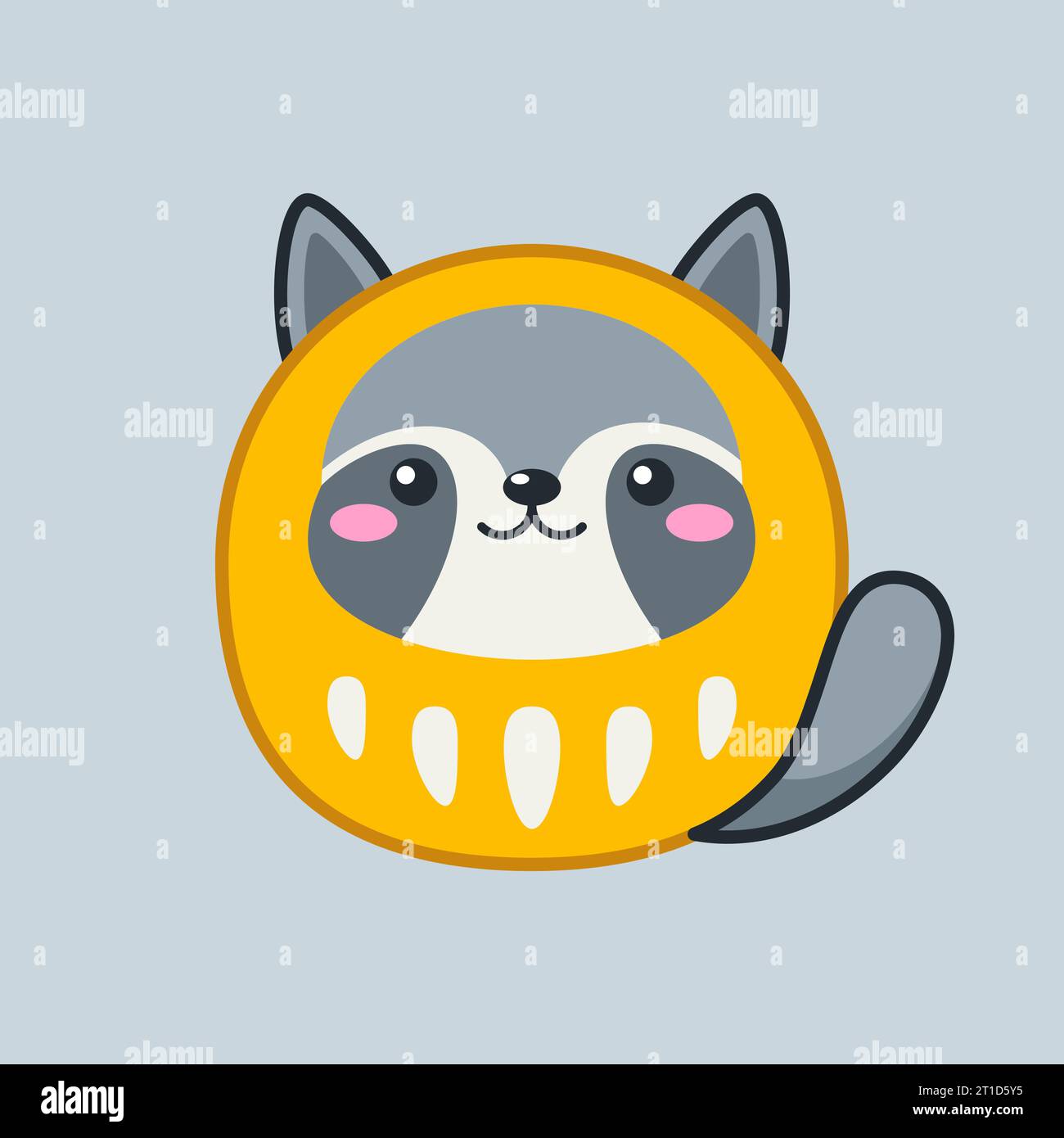 Süßer Japanischer Daruma-Puppe-Waschbär Im Kawaii-Stil Stock Vektor