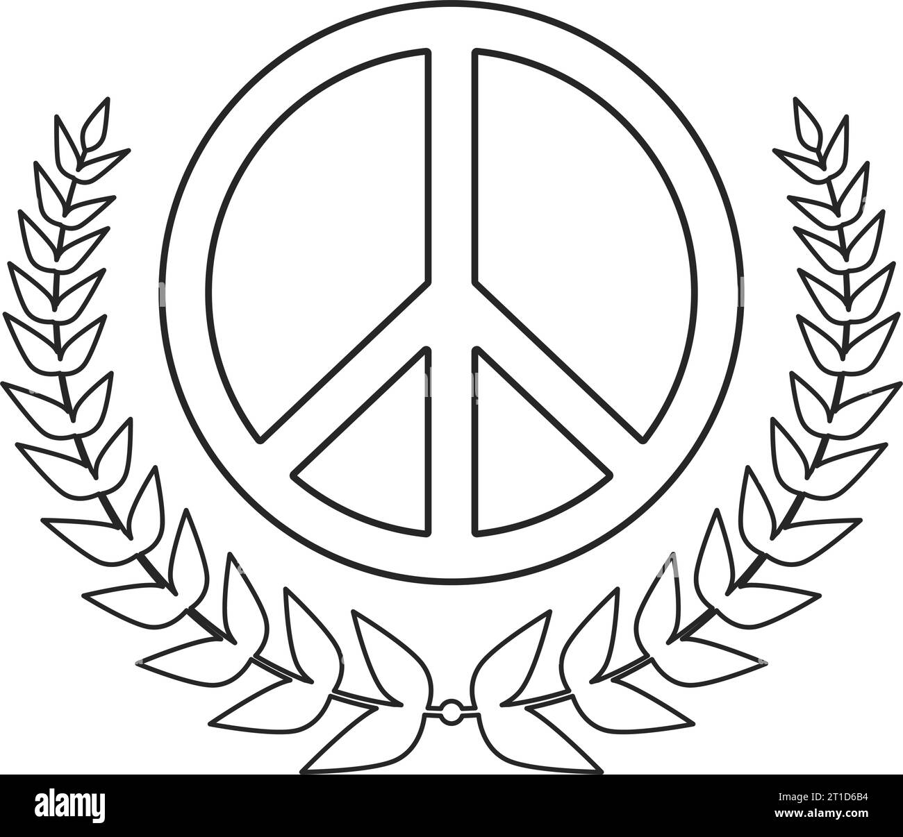Weltfriedenskonzept mit Friedenssymbol und Kranz in Vektorsymbol Stock Vektor