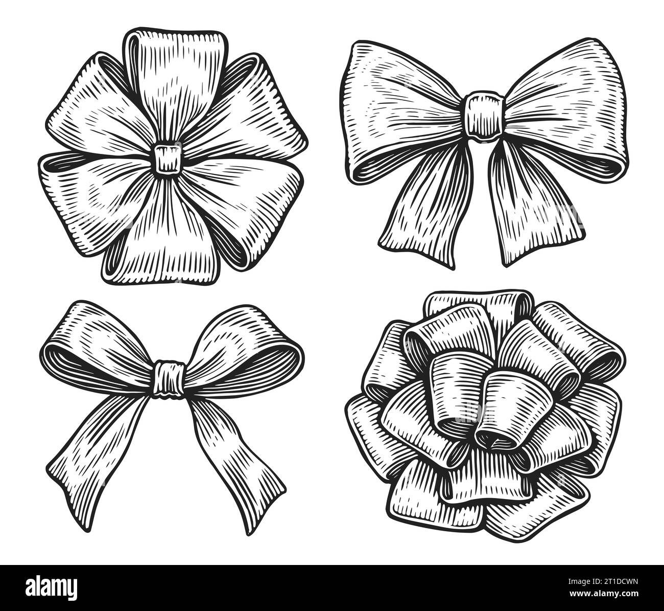 Handgezeichnete Schleife im Skizzenstil. Vintage-Gravur Illustration Stockfoto