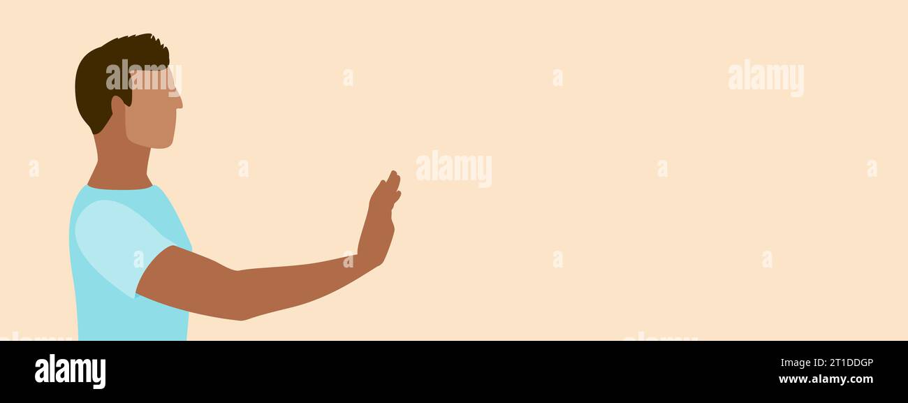 Ein Mann mit der Hand in einer No-Stop-Geste mit Kopierraum in Vektorillustration Stock Vektor