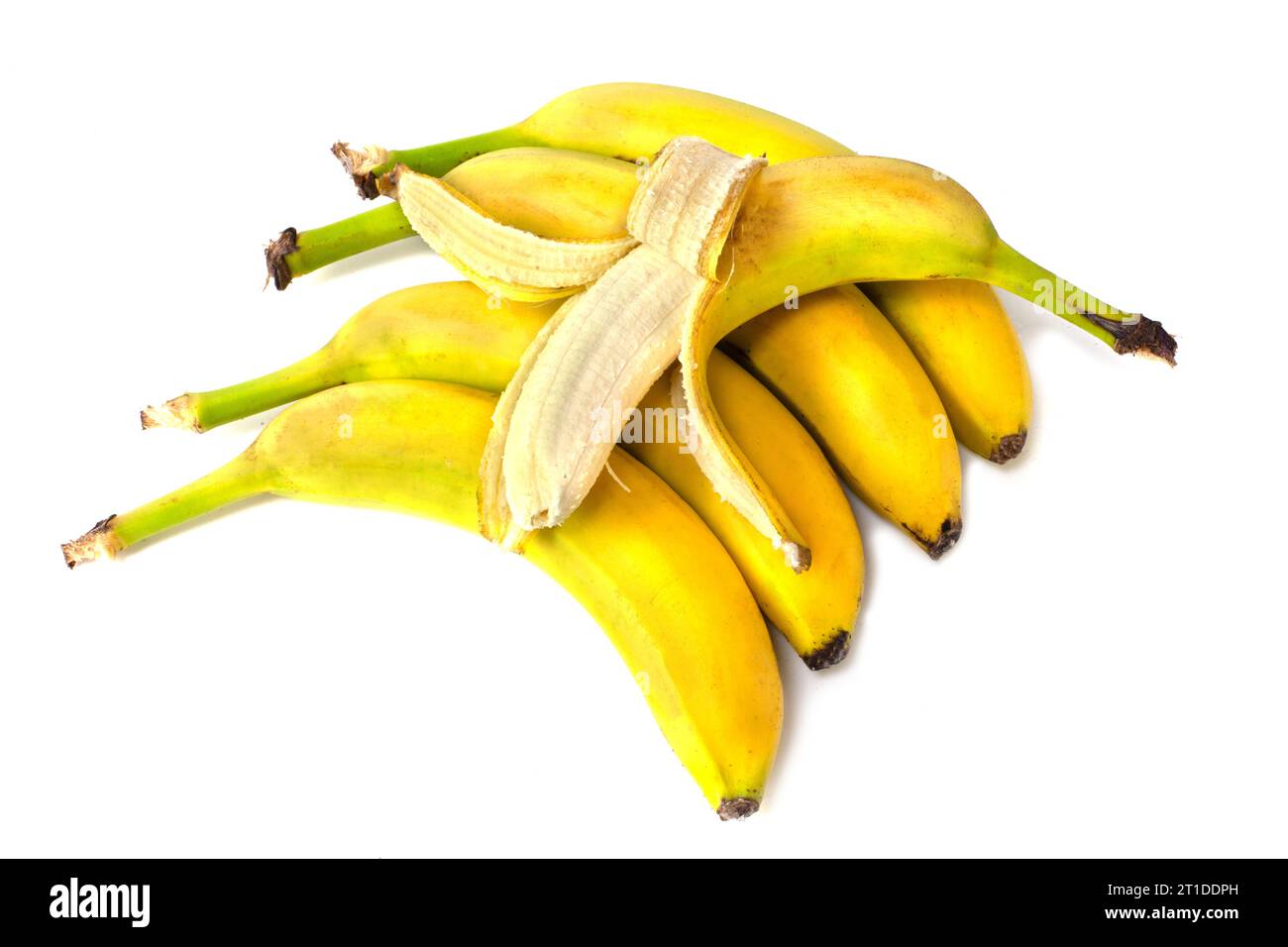 Mehrere Bananen auf weißem Hintergrund Stockfoto