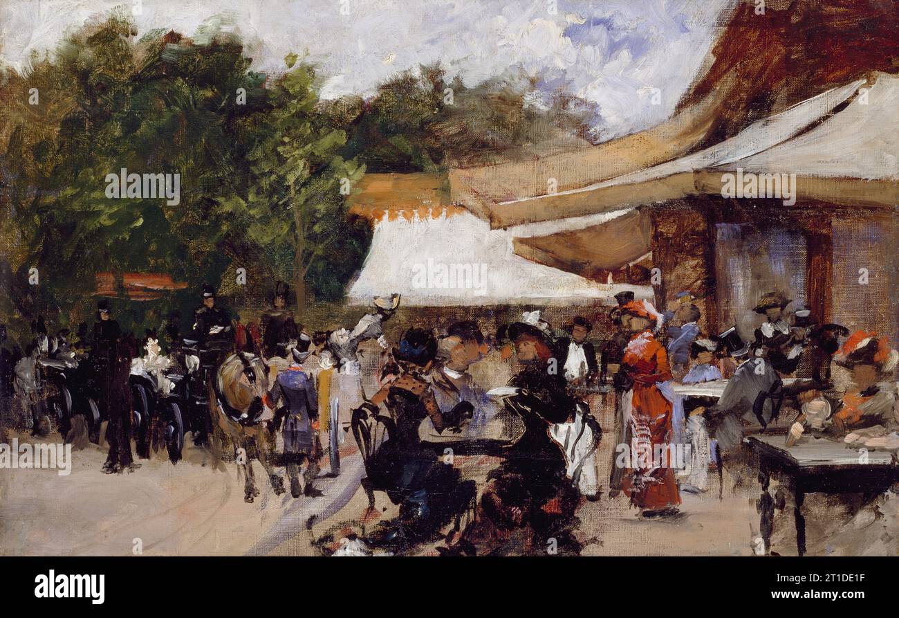 Vor einem Restaurant im Bois de Boulogne. Studie, Ende des 19. Jahrhunderts. Stockfoto