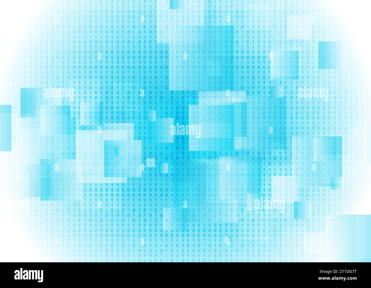 Hellblaue Hochglanzquadrate abstrakten Technologiehintergrund mit Binärcode. Geometrische Vektorkonstruktion Stock Vektor