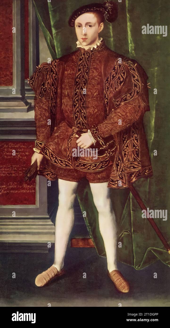 Eduard VI. (1537-1553), C1552. Nach William Scrots (aktiv 1537–1553). Eduard VI. König von England und Irland vom 28. Januar 1547 bis zu seinem Tod am 6. Juli 1553. Eduard wurde am 20. Februar 1547 im Alter von neun Jahren gekrönt. Er war der einzige überlebende Sohn Heinrichs VIII. Von seiner dritten Frau Jane Seymour. Stockfoto