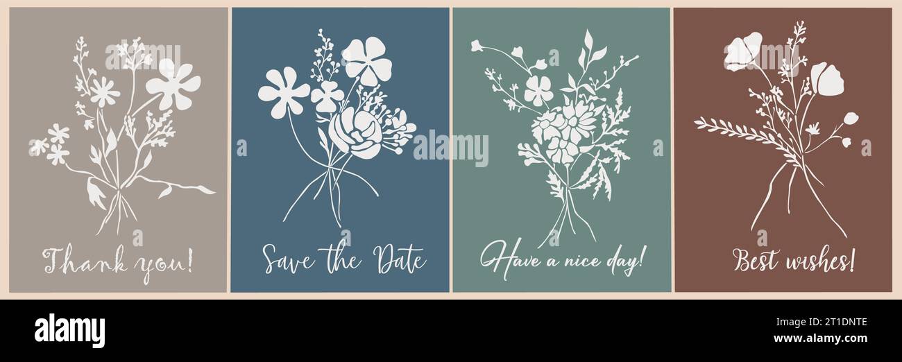 Set von Grußkarten-Vorlagen mit Wildblumen. Stock Vektor