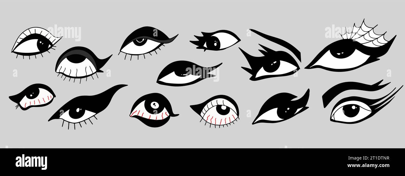 Auge mit gotischem Make-up. Andere Augen, müde, rot. Punk, 2000x y2k Emo STYLE. Vektorabbildung. Stock Vektor Auge mit gotischem Make-up. Andere Augen, müde, rot. Punk, 2000x y2k Emo STYLE. Vektorabbildung. Stock Vektor
