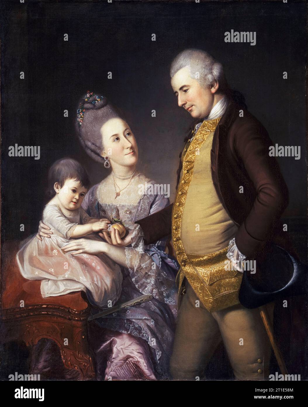 Porträt von John Cadwalader (1742–1786), US-amerikanischem Militärkommandeur, seiner Frau Elizabeth Lloyd Cadwalader und ihrer Tochter Anne, Gemälde in Öl auf Leinwand von Charles Willson Peale, 1772 Stockfoto