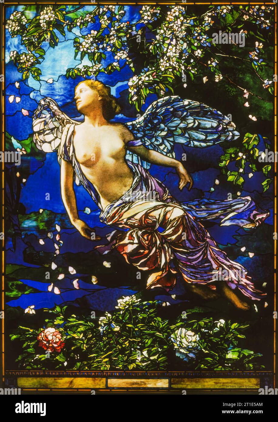 Frühling, Gemälde aus Buntglas, 1900-1902 entworfen von John La Farge, gebaut von Thomas Wright und gemalt von Juliette Hanson Stockfoto