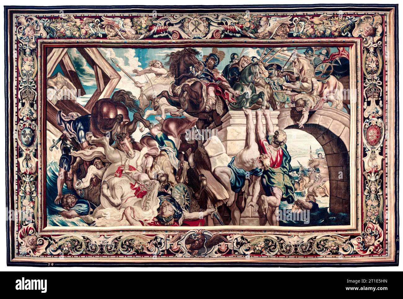 Peter Paul Rubens (Designer), Triumph von Konstantin über Maxentius in der Schlacht an der Milvischen Brücke, Wandteppich aus Wolle und Seide mit Gold- und Silberfäden, 1623-1625 Stockfoto