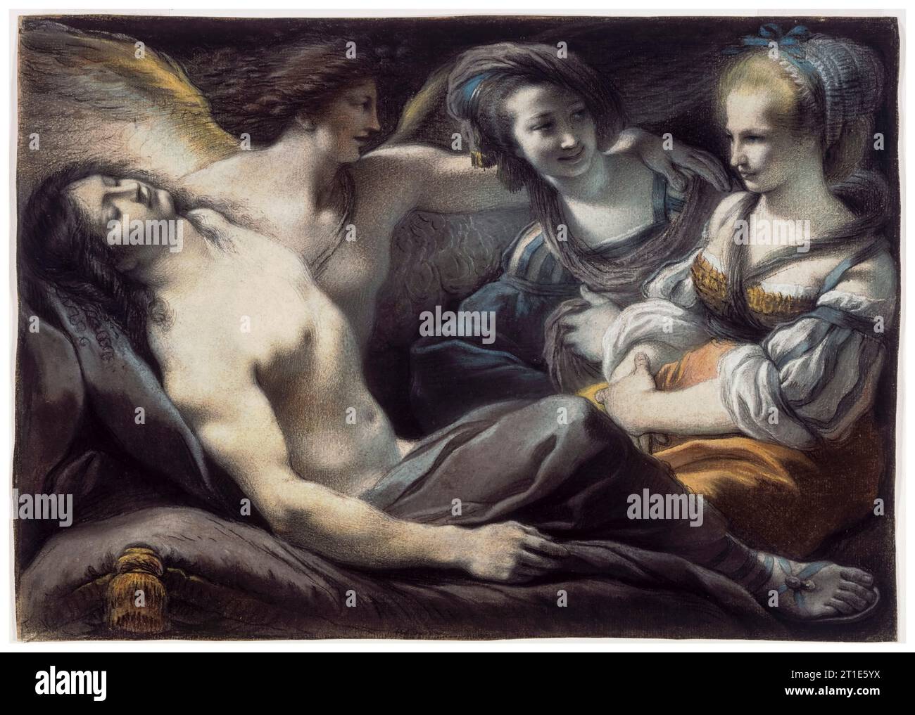 Giuseppe Cades, Armida blickt auf den schlafenden Rinaldo, Kreidezeichnung, um 1785 Stockfoto