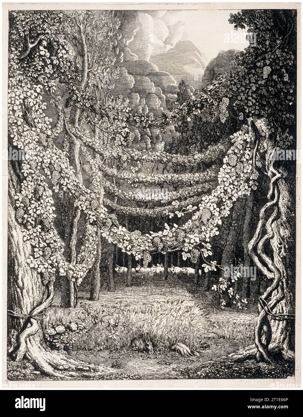 Johann Heinrich Wilhelm Tischbein, imaginärer Blick auf einen Weinberg auf dem Weg zur Höhle des Polyphem, Druck aus einer Ätzung, 1796 Stockfoto