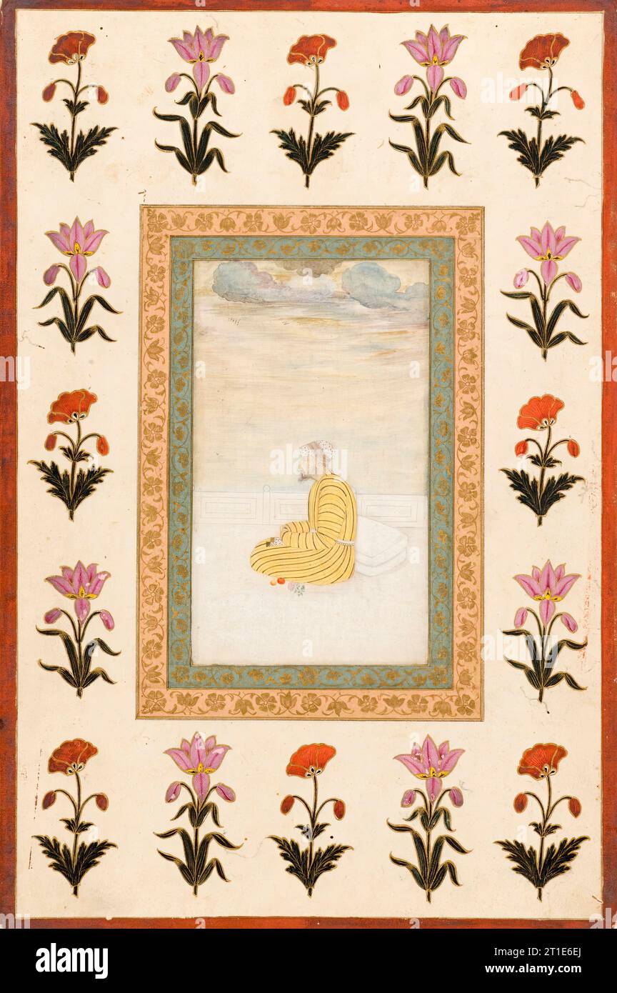 Contemplative man Seated on a Terrace, Folio aus dem kleinen Clive-Album (Bild 1 von 5), datiert von 1674–1675. Stockfoto