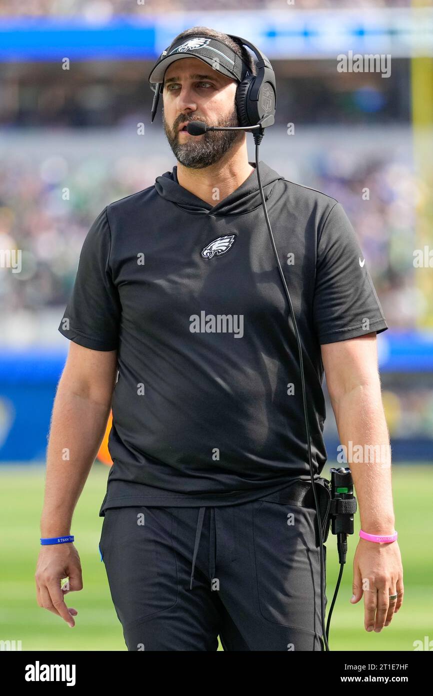 Philadelphia Eagles Head Coach Nick Sirianni während eines Spiels der NFL, Philadelphia Eagles vs. Los Angeles Rams, Sonntag, 9. Oktober 2023, in Los Angeles, Stockfoto