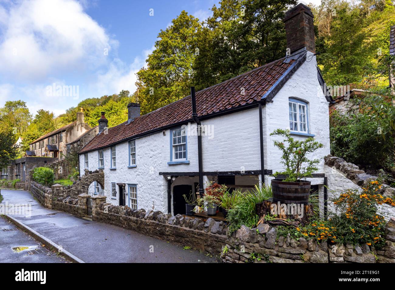 Cottages in Cheddar Village in Somerset, England Stockfoto