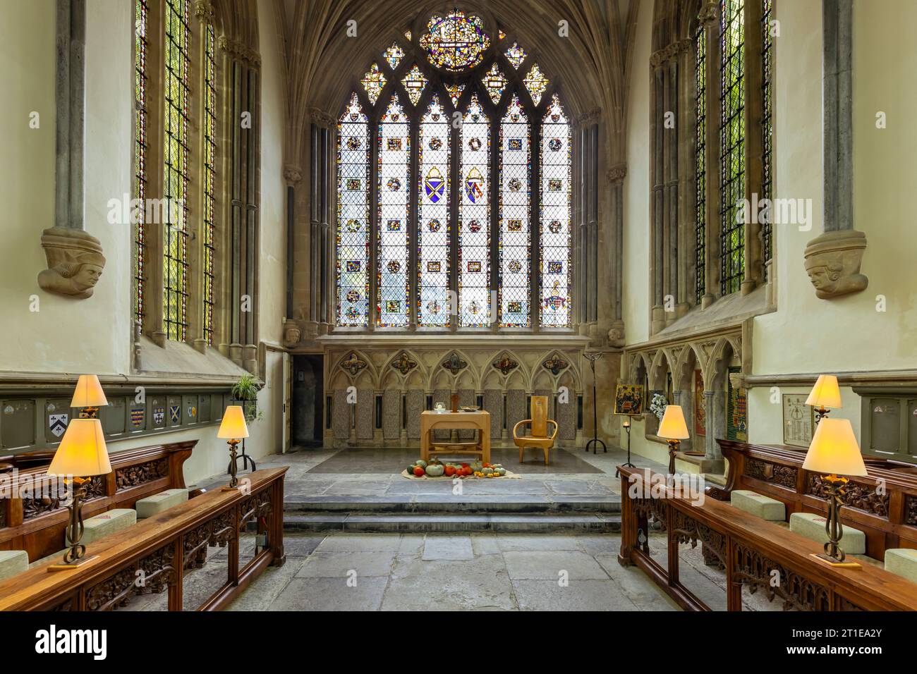 Innenraum der Bischofskapelle im Bischofspalast, Wells, Somerset, England Stockfoto